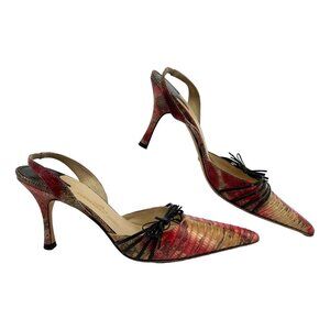Alexandra Neel Red Beige Bow Slingback Heels | Size 39EU